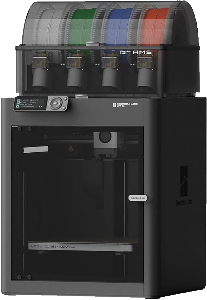 L'imprimante 3D Bambu Lab P1S utilisée dans nos magasins, avec son module de bobines de filament
